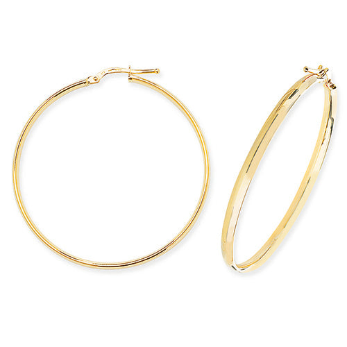 9ct Yellow Gold D-Shape 40mm Plain Hoop Earrings - E Bixby Jewellers