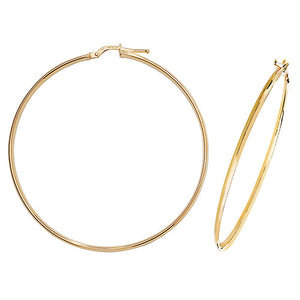 9ct Yellow Gold D-Shape 50mm Plain Hoop Earrings - E Bixby Jewellers
