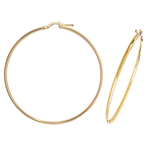 9ct Yellow Gold D-Shape 50mm Plain Hoop Earrings - E Bixby Jewellers