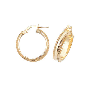 9ct Yellow Gold 15mm Diamond Cut Edge Hoop Earrings - E Bixby Jewellers