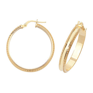 9ct Yellow Gold 25mm Diamond Cut Edge Hoop Earrings - E Bixby Jewellers