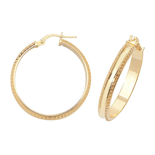 9ct Yellow Gold 25mm Diamond Cut Edge Hoop Earrings - E Bixby Jewellers