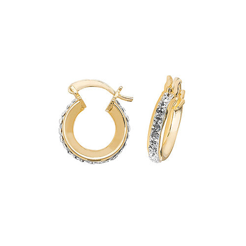 9ct Yellow Gold 8mm Crystal Set Hoop Earrings - E Bixby Jewellers