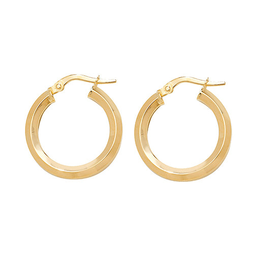 9ct Yellow Gold 15mm Plain Hoop Earrings - E Bixby Jewellers