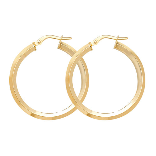 9ct Yellow Gold 25mm Plain Hoop Earrings - E Bixby Jewellers