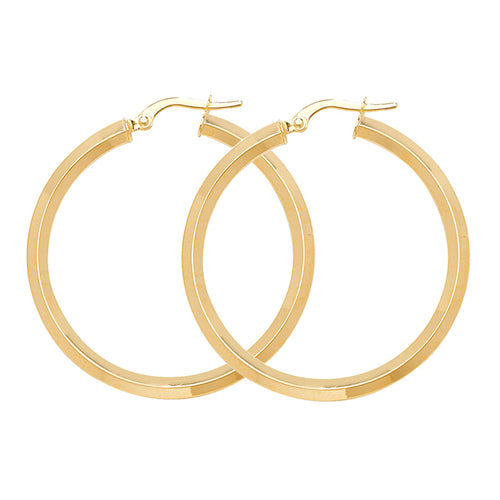 9ct Yellow Gold 30mm Plain Hoop Earrings - E Bixby Jewellers