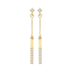 9ct Yellow Gold CZ Bar Drop Earrings - E Bixby Jewellers
