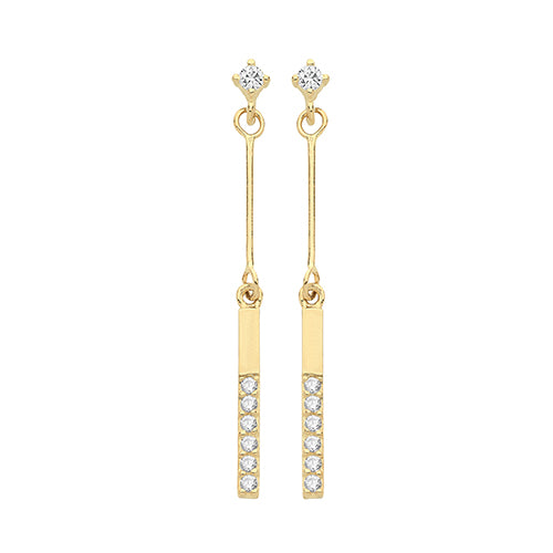 9ct Yellow Gold CZ Bar Drop Earrings - E Bixby Jewellers
