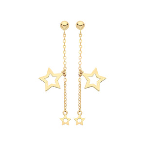 9ct Yellow Gold Double Star Drop Earrings - E Bixby Jewellers
