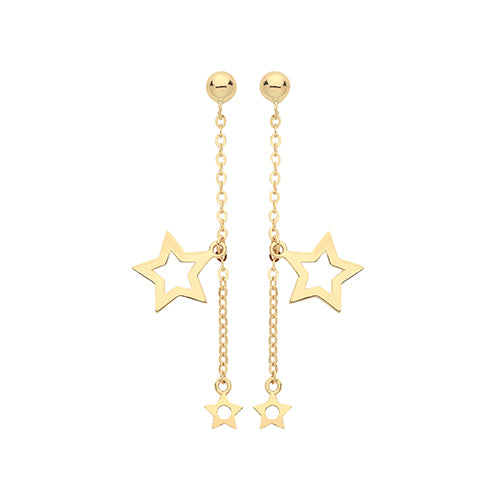 9ct Yellow Gold Double Star Drop Earrings - E Bixby Jewellers