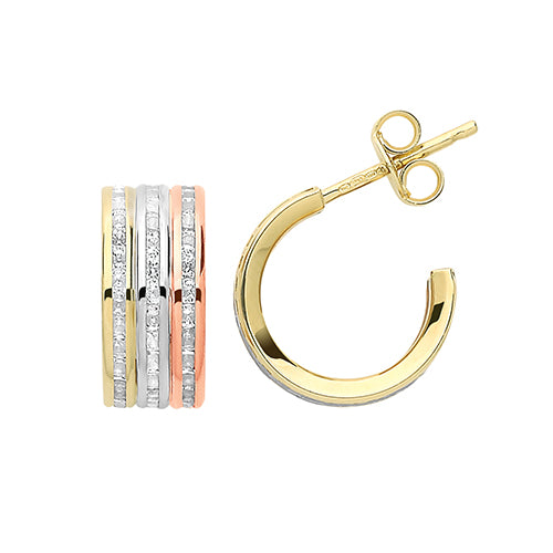 9ct Tri Colour Gold CZ Stud Earrings - E Bixby Jewellers