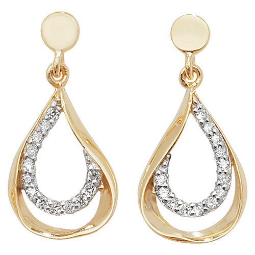9ct Yellow Gold CZ Drop Earrings - E Bixby Jewellers