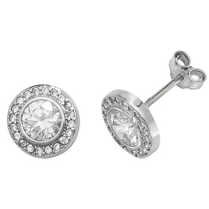 9ct White Gold Halo Round CZ Stud Earrings - E Bixby Jewellers