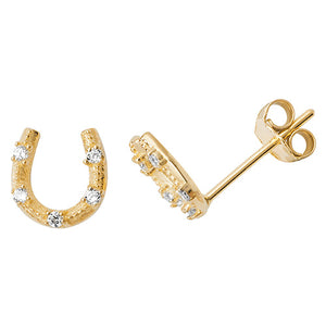 9ct Yellow Gold CZ Horseshoe Stud Earrings - E Bixby Jewellers