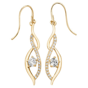 9ct Yellow Gold CZ Fish Hook Drop Earrings - E Bixby Jewellers