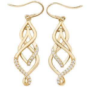 9ct Yellow Gold CZ Fish Hook Drop Earrings - E Bixby Jewellers