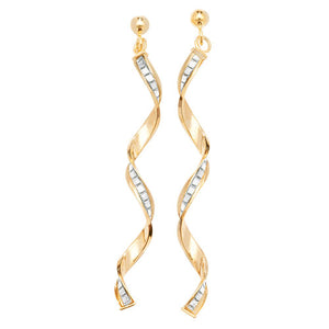9ct Yellow Gold CZ Spiral Drop Earrings - E Bixby Jewellers