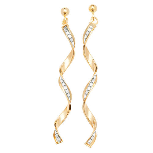 9ct Yellow Gold CZ Spiral Drop Earrings - E Bixby Jewellers