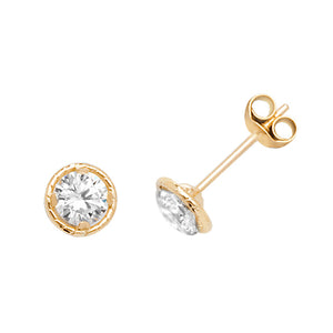 9ct Yellow Gold Round CZ Stud Earrings - E Bixby Jewellers