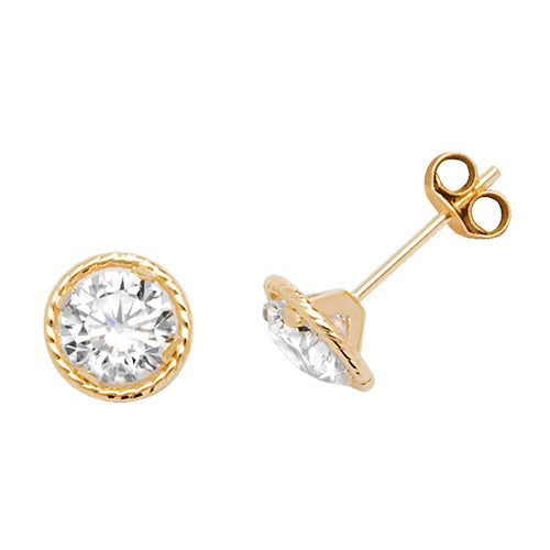 9ct Yellow Gold Round CZ Stud Earrings - E Bixby Jewellers