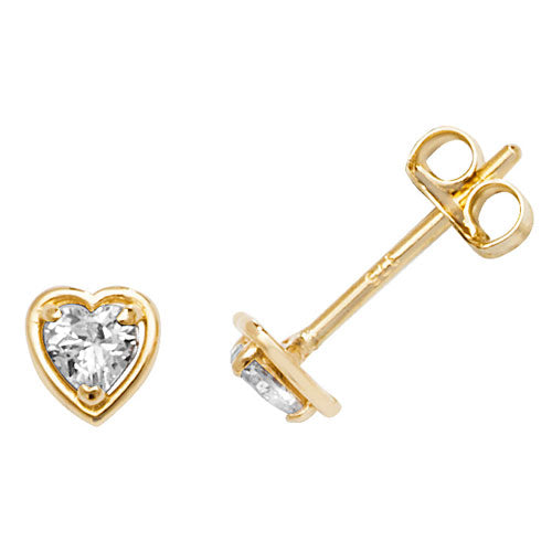 9ct Yellow Gold CZ Heart Stud Earrings - E Bixby Jewellers
