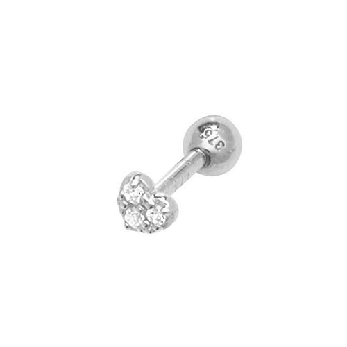 9ct White Gold CZ Heart Cartilage 6mm Post Stud Earring - E Bixby Jewellers