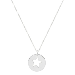 Silver Ladies Rhodium Plated Disc with Star Necklet - E Bixby Jewellers