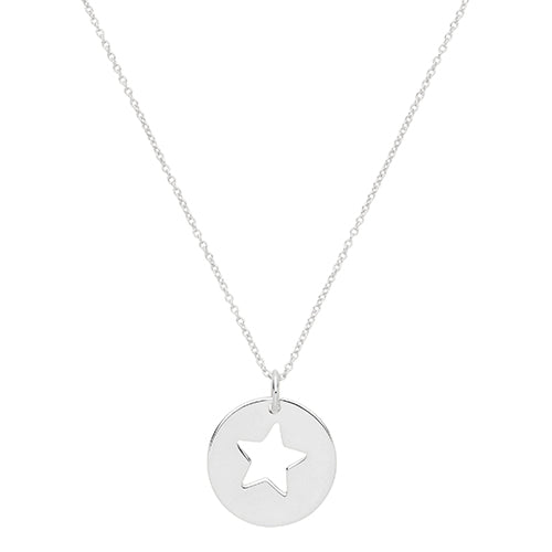 Silver Ladies Rhodium Plated Disc with Star Necklet - E Bixby Jewellers