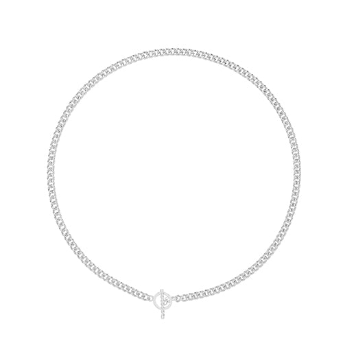 Siver Albert/T-Bar Rounded Curb Necklet 18