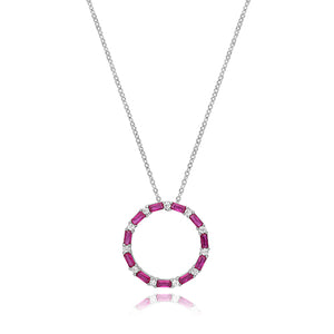 Solid Silver 925 Cubic Zirconia with Red Stones Circle Necklet with Chain