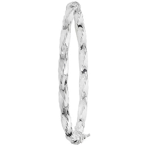 Silver Ladies Oval Diamond Cut Twisted Bangle - E Bixby Jewellers