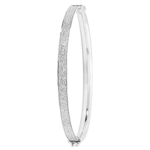 Silver Ladies Oval Moondust Hinged Bangle - E Bixby Jewellers