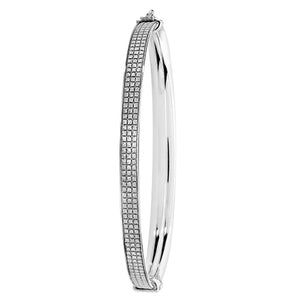 Silver Ladies Oval Moondust Hinged Bangle - E Bixby Jewellers