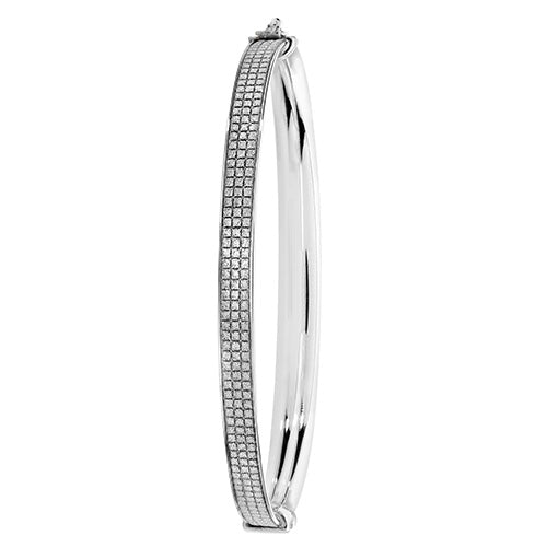 Silver Ladies Oval Moondust Hinged Bangle - E Bixby Jewellers