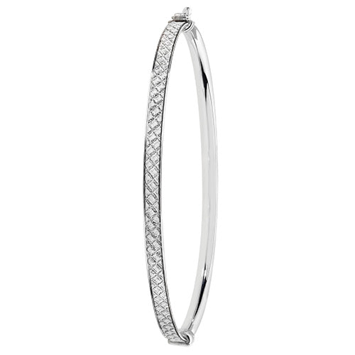 Silver Ladies Oval Moondust Hinged Bangle - E Bixby Jewellers