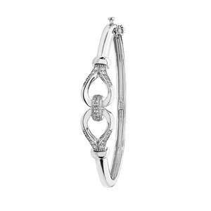 Silver Ladies Oval Bow Knot Cz Hinged Bangle - E Bixby Jewellers