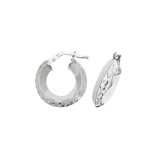 Silver 10mm V-shaped Diamond Cut Hoop Earrings - E Bixby Jewellers