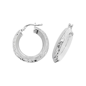 Silver 15mm V-Shape Diamond Cut Hoop Earrings - E Bixby Jewellers