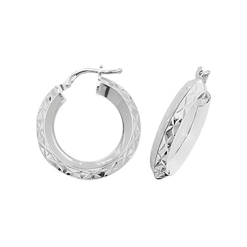 Silver 15mm V-Shape Diamond Cut Hoop Earrings - E Bixby Jewellers