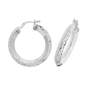 Silver 20mm V-Shape Diamond Cut Hoop Earrings - E Bixby Jewellers
