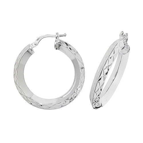 Silver 20mm V-Shape Diamond Cut Hoop Earrings - E Bixby Jewellers