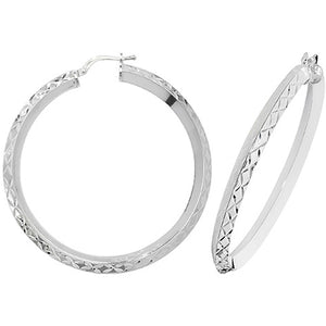 Silver 40mm V-Shape Diamond Cut Hoop Earrings - E Bixby Jewellers