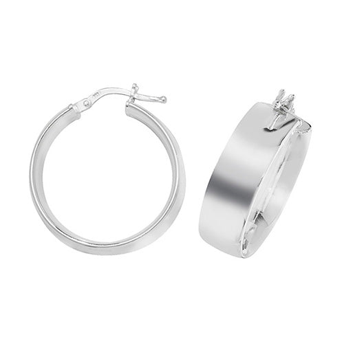 Silver 20mm Wide Plain Hoop Earrings - E Bixby Jewellers