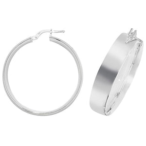 Silver 30mm Wide Plain Hoop Earrings - E Bixby Jewellers