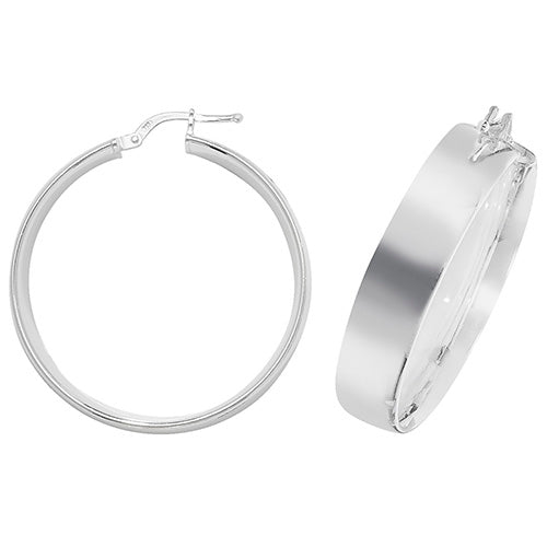 Silver 30mm Wide Plain Hoop Earrings - E Bixby Jewellers