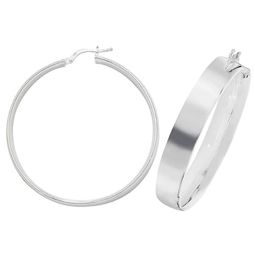 Silver 40mm Wide Plain Hoop Earrings - E Bixby Jewellers