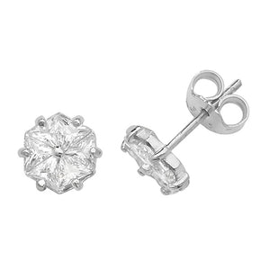 Silver Hexagonal  CZ Stud Earrings - E Bixby Jewellers
