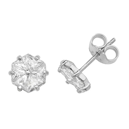 Silver Hexagonal  CZ Stud Earrings - E Bixby Jewellers