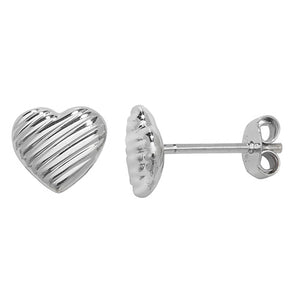 Silver Ribbed Heart Stud Earrings - E Bixby Jewellers