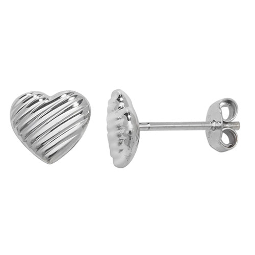 Silver Ribbed Heart Stud Earrings - E Bixby Jewellers